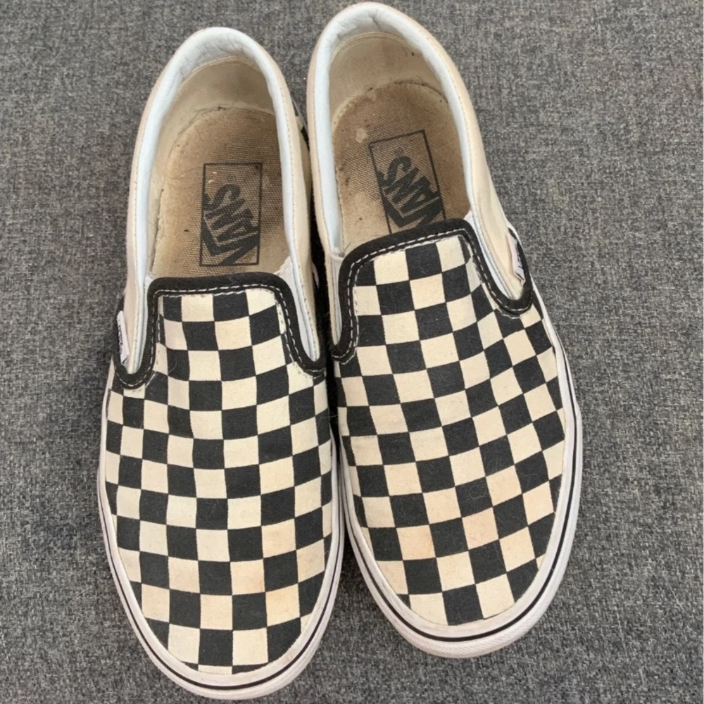 Checkerboard Vans Slip Ons